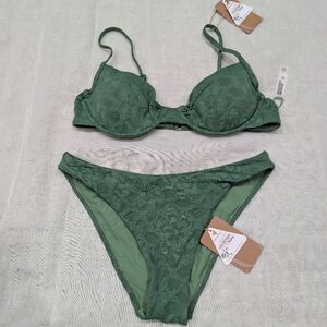 Berlook/ New With Tags / Medium/ Extra Large / Dark Green Jacquard Bikini Set